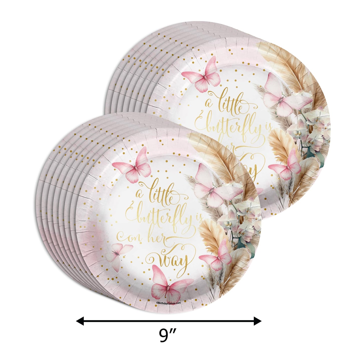 Butterfly Baby Shower Party Supplies - 64 Piece Spring Baby Shower Tableware Set Includes Large 9" Dinner Plates and 8" Dessert Paper Plates Napkins