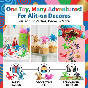 Bedwina Mini Dragon Toy Figures - (Pack of 12) 2 Inch Plastic Rubbery Dragon Figurines in Assorted Colors and Styles - Kids Toys for Birthday Party