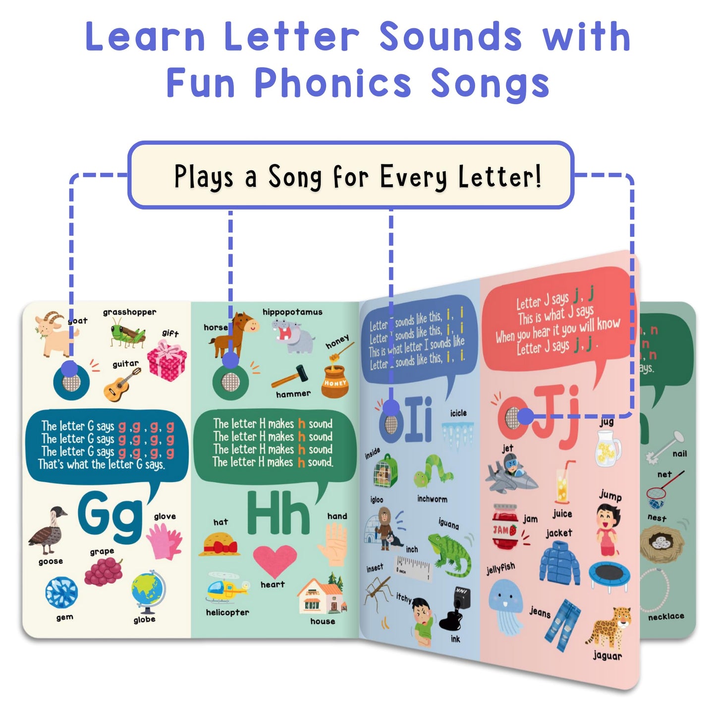 LEARNING BUGS Phonics Songs Book, 26 Letter Sound Songs, Preschool & Kindergarten Learn to Read for 3 Year olds, Perfect Toy and Gift for Toddlers