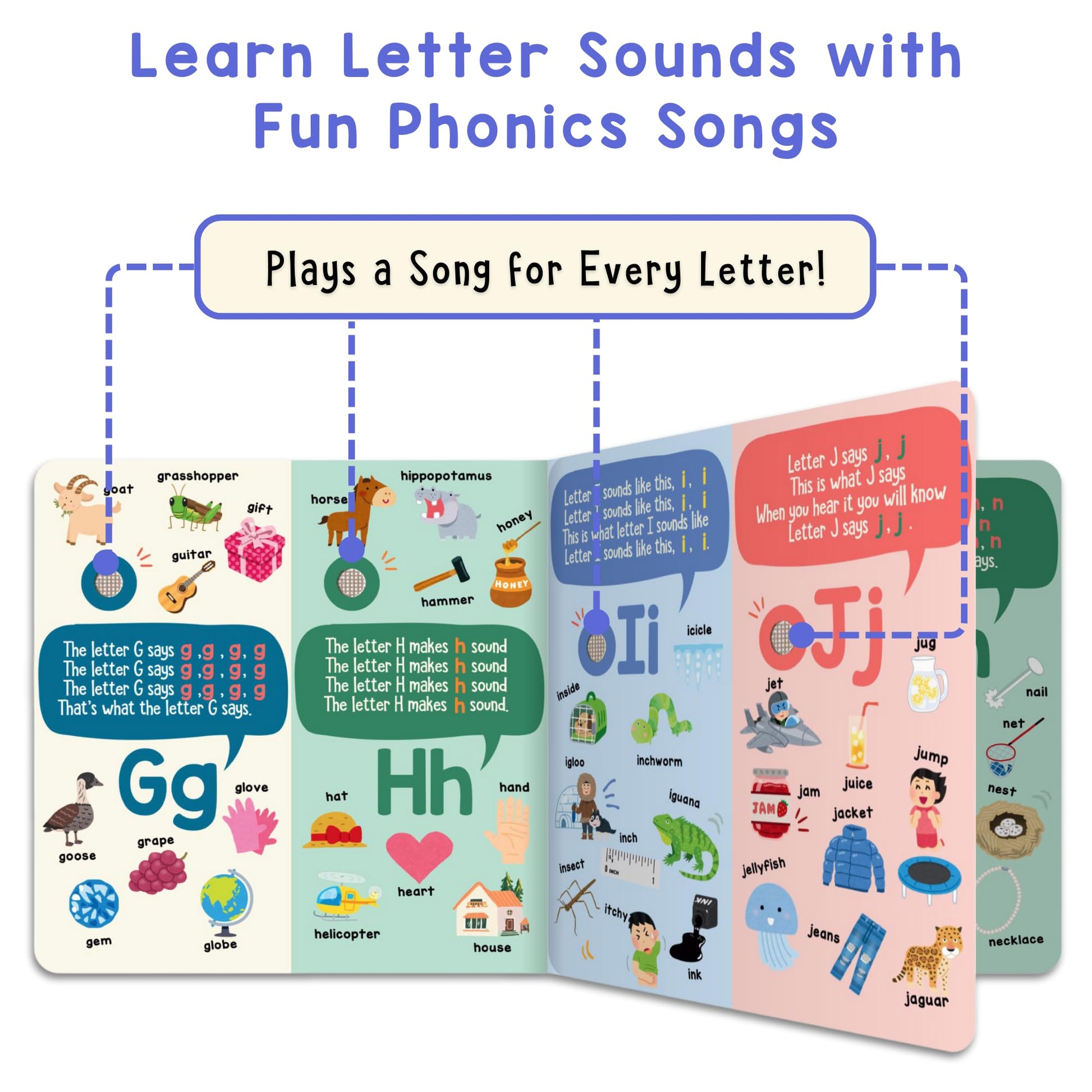 LEARNING BUGS Phonics Songs Book, 26 Letter Sound Songs, Preschool & Kindergarten Learn to Read for 3 Year olds, Perfect Toy and Gift for Toddlers