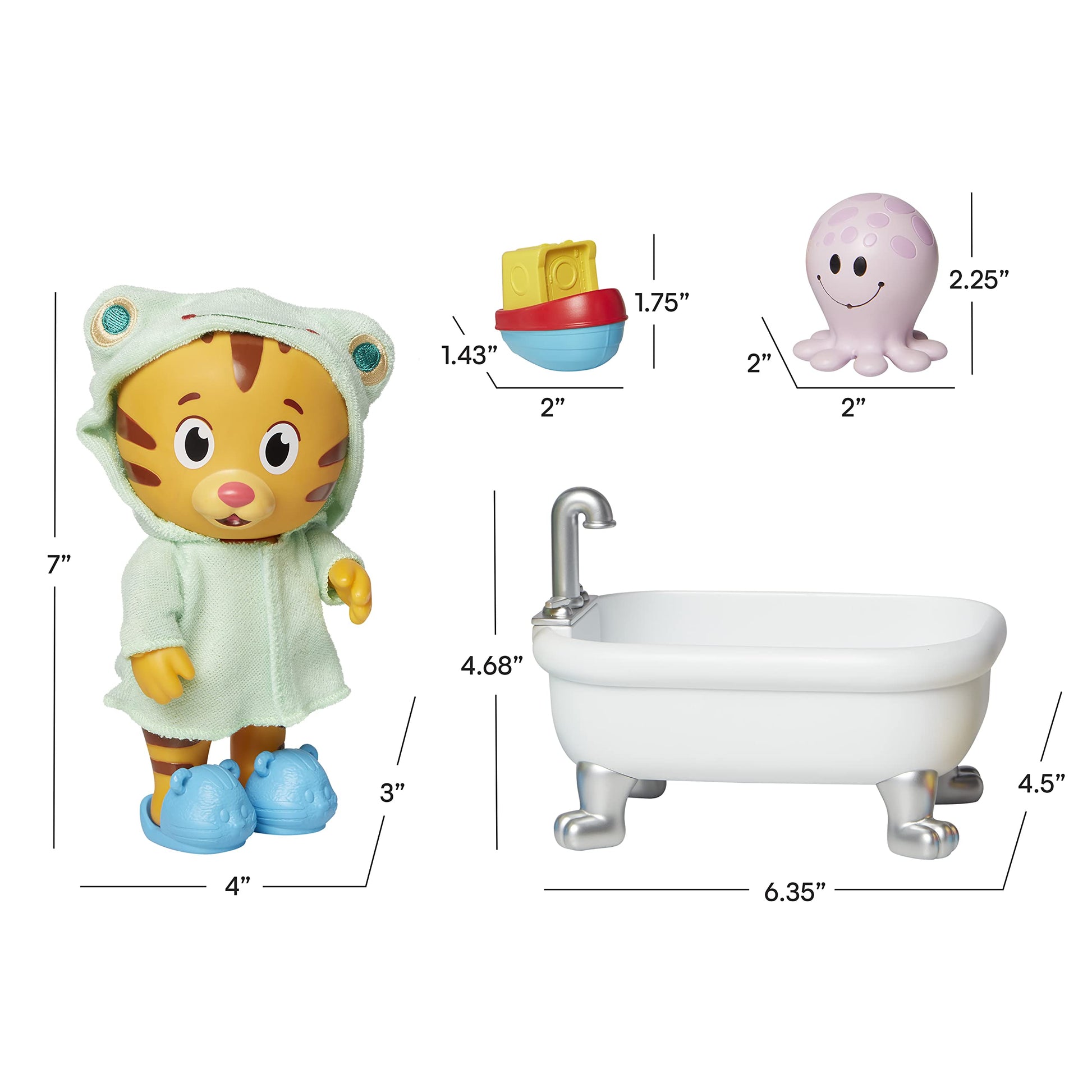 Daniel Tiger's Neighborhood Bath Time Daniel Tiger Figure is 7" Tall - Articulated Neck, Arms & Legs, Comes with Cute Frog Robe & Tigey-Shaped
