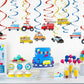 Transportation Party Hanging Swirl Decorations - 30Ct Cars Theme Happy Birthday Banner Garland for Transportation Themed Birthday Baby Shower Party