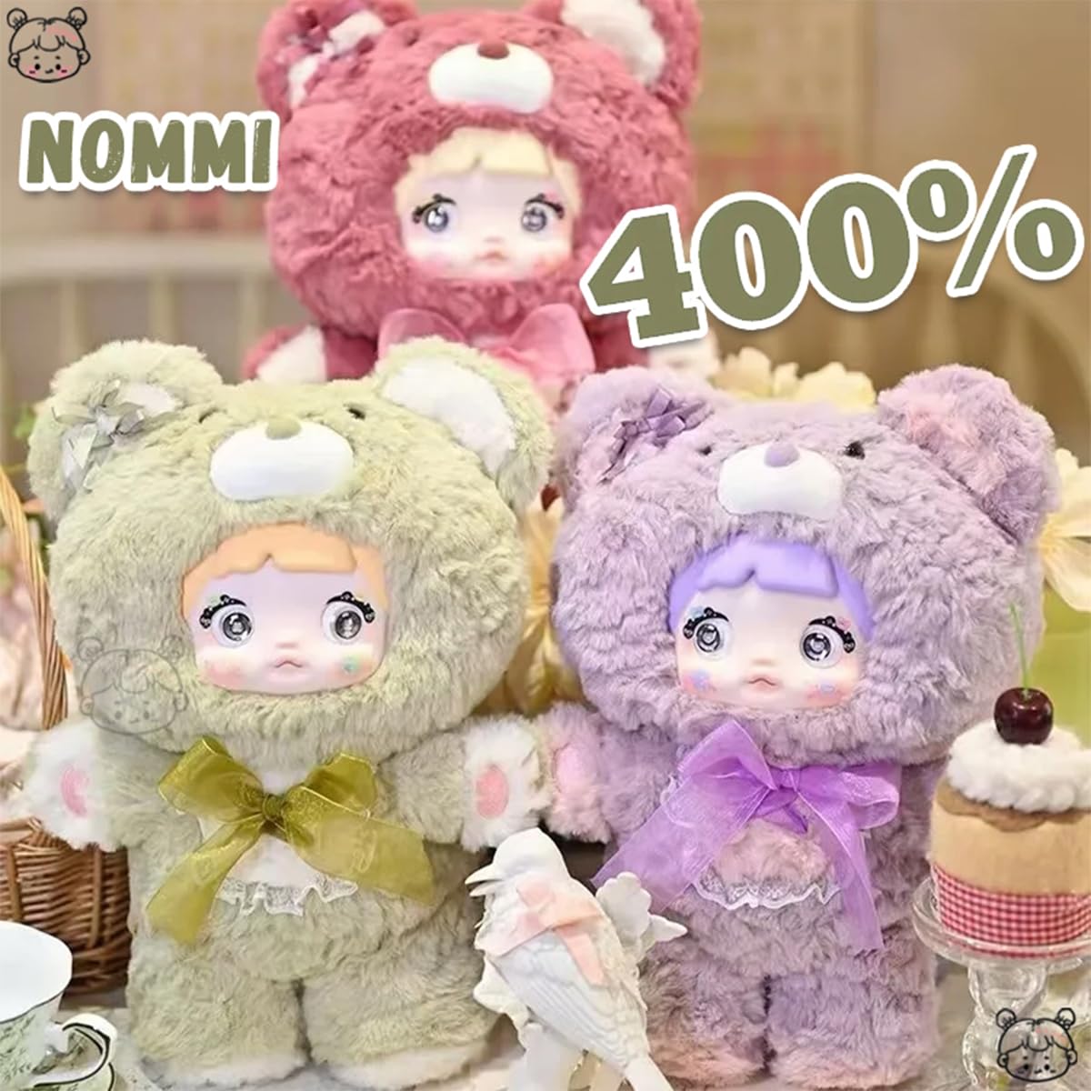 REIVIVORA Nommi Good Night Bear 400% Series Plush Blind Box 1PC (1 of 9 Possible Styles) Cute Figures Collectible Toys Birthday Gifts (1Pcs Random