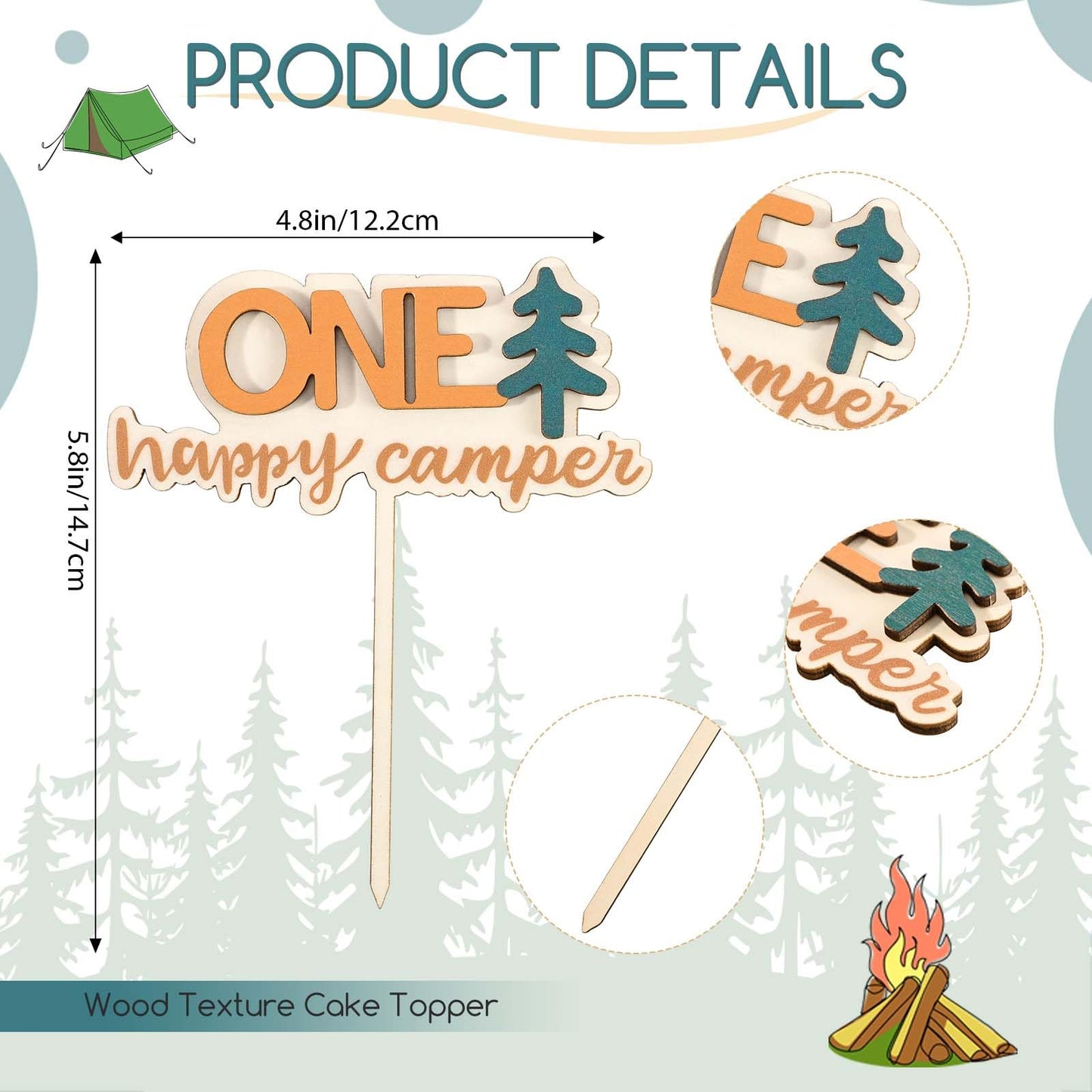 One Happy Camper Highchair Banner Adventure Camping Theme 1st Birthday Banner Crown Cake Topper Highchair Photo Prop for Camp Birthday Party