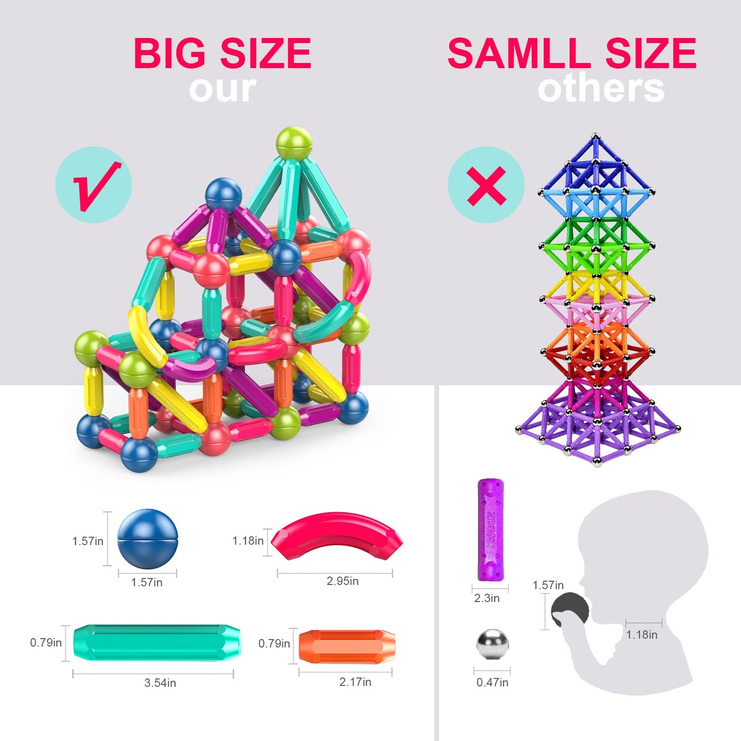 Ferthor Fun Magnetic Balls and Rods Set Building Blocks Magnets for Kids,Learning & Education Toys,Magnetic Sticks Blocks,Montessori Toys