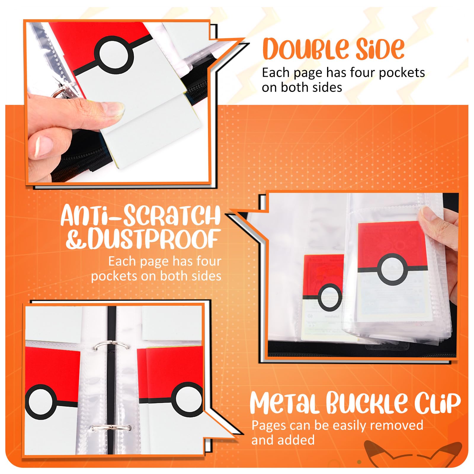 Card Binder 4 Pocket, Trading Card Holder Fits 400 Cards With 50 Removable Sleeves, Portable Collection Card Ablum, Game Card Case book With Zipper