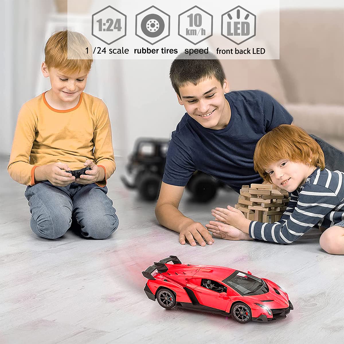 QUN FENG Remote Control Car Lamborghini Licensed 1:24 RC Car 2.4G,red
