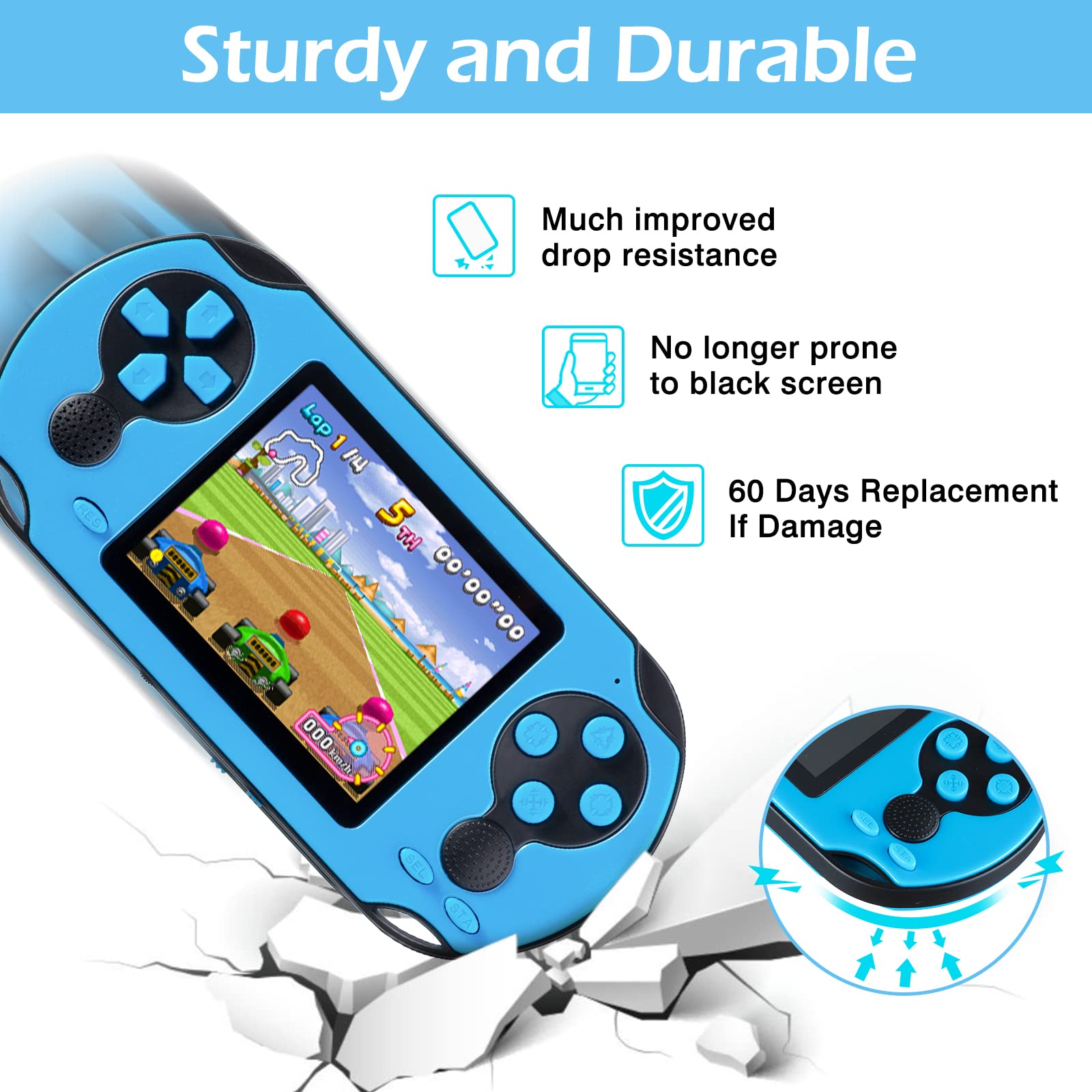 TaddToy 16 Bit Handheld Game for Kids Adults, 3.0'' Large Screen Preloaded 230 HD Classic Retro Video Games with USB Rechargeable Battery & 3 Game