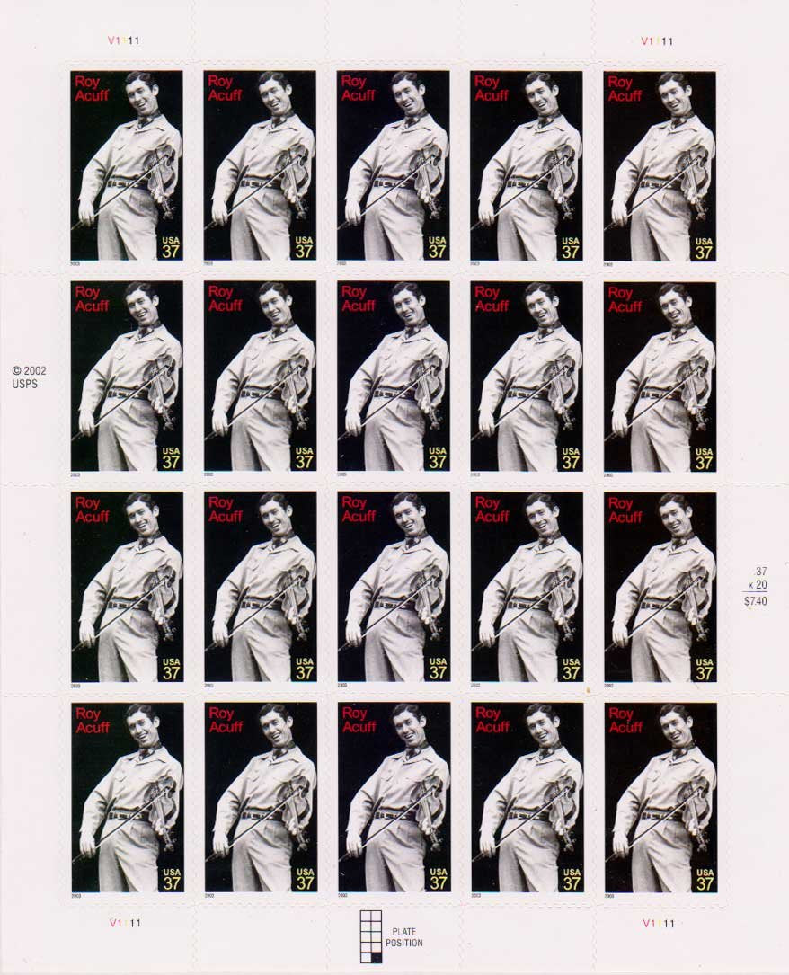 Roy Acuff (Sheet of 20) 37 Cent US Postage Stamps 2003 Scott #3812