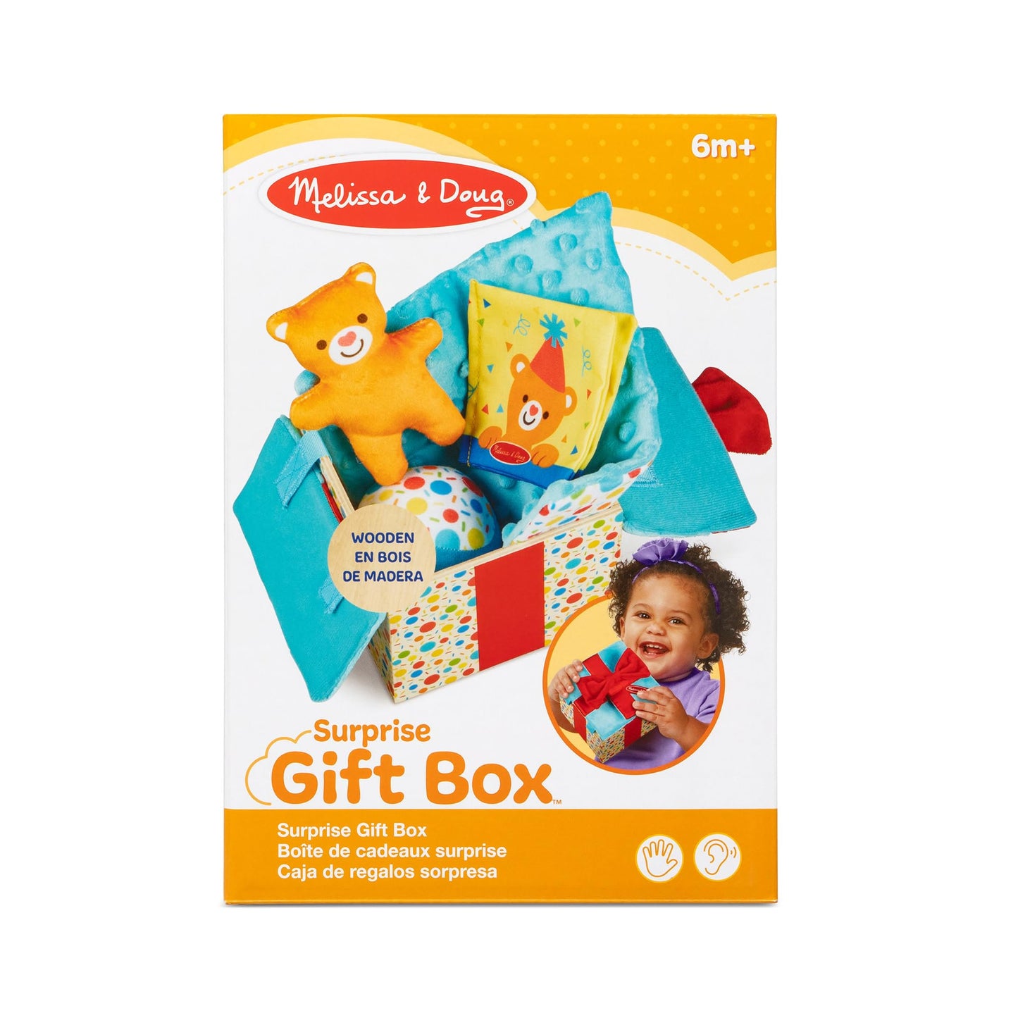 Melissa & Doug Wooden Surprise Gift Box Infant Toy (5 Pieces) Baby Toy Gift Set, Tactile Sensory Toy for Babies and Toddlers - FSC-Certified Materials