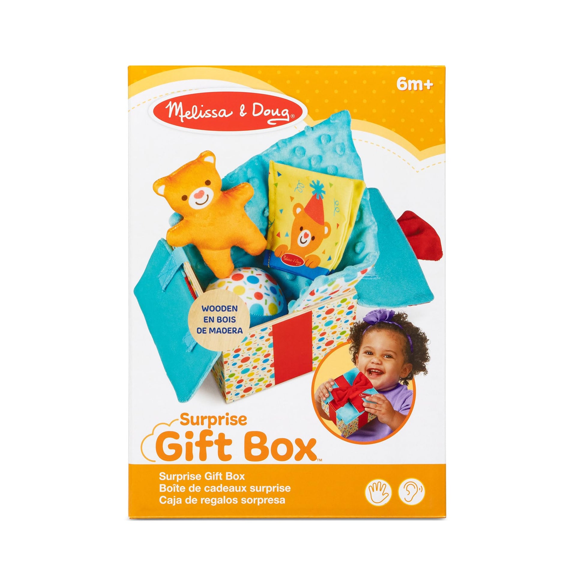 Melissa & Doug Wooden Surprise Gift Box Infant Toy (5 Pieces) Baby Toy Gift Set, Tactile Sensory Toy for Babies and Toddlers - FSC-Certified Materials