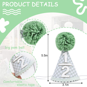WAHAWU 1/2 Birthday Hat - Cutie Six Months Party Decorations, Green Glitter Half Party Crown, 1/2 Birthday Hat Costume Headwear, For He Or Her Cake