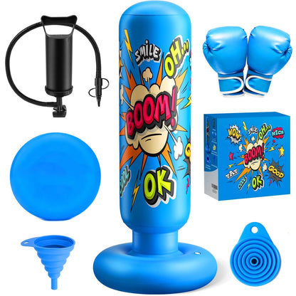 Inflatable Punching Bag for Kids 3-12, Boxing Equipment for Kids and Adults, Christmas, Birthday Gifts, Punching Bag Practice Karate, Taekwondo(Blue)