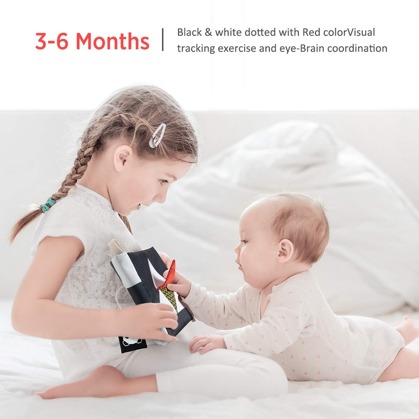 beiens High Contrast Black and White Baby Book - Touch and Feel Crinkle Sensory Toy - Visual Stimulation Interactive Montessori Toys for 0-12 Months