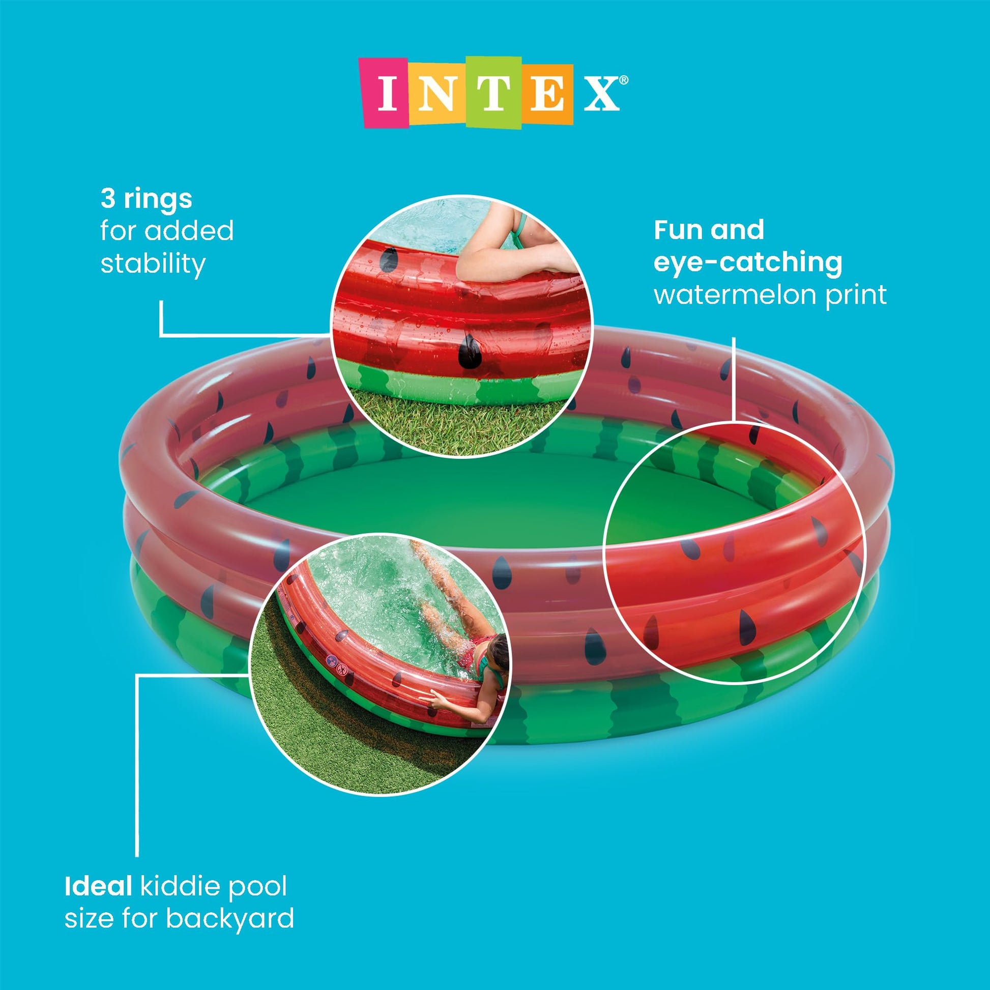 Intex 66-Inch Round Inflatable Outdoor Kids Swimming and Wading Watermelon Pool for Ages 2 and Up
