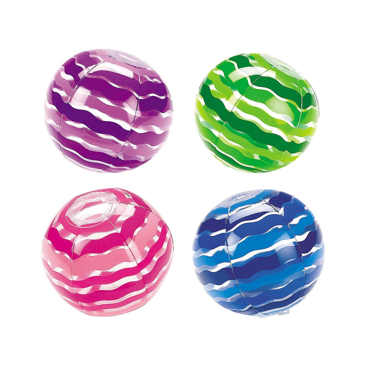 Fun Express Bright Colored Striped Beach Balls (Set of 12) Kids Pool Party Favors and Supplies