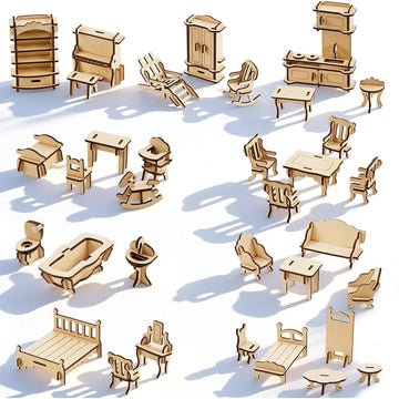 LOVEINUSA 34 PCS DIY Wooden Dollhouse Furniture Set, 1:20 Scale Miniature Room Accessories for Kitchen Living Room Bathroom for DIY Crafts Project