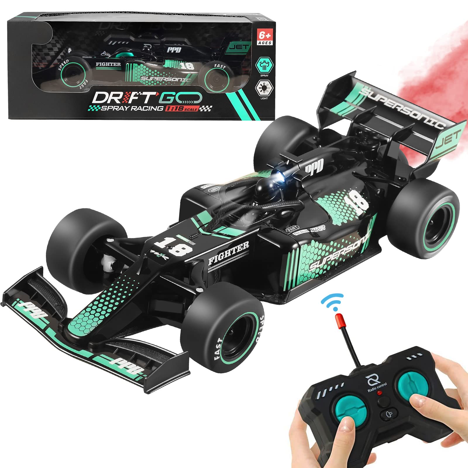 DOLIVE F1 Remote Control Car, 1:18 Rc Car for Boys Toys Age 6-8, Model RC Drift Cars Display Scale High-Speed Fast Hobby Racing Batteries Rotating