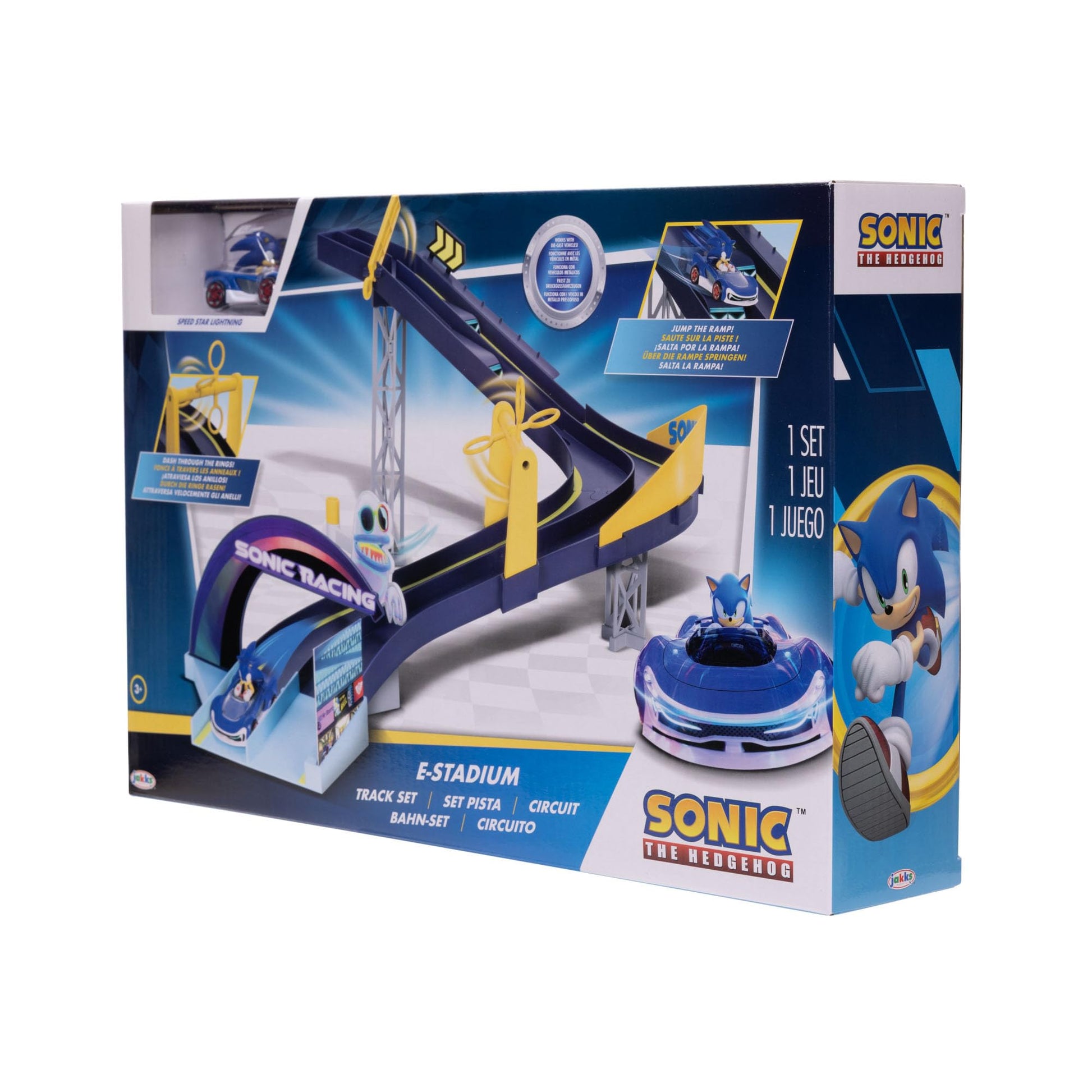 Sonic The Hedgehog E-Stadium Track Set with 1:64 Die Cast Vehicle
