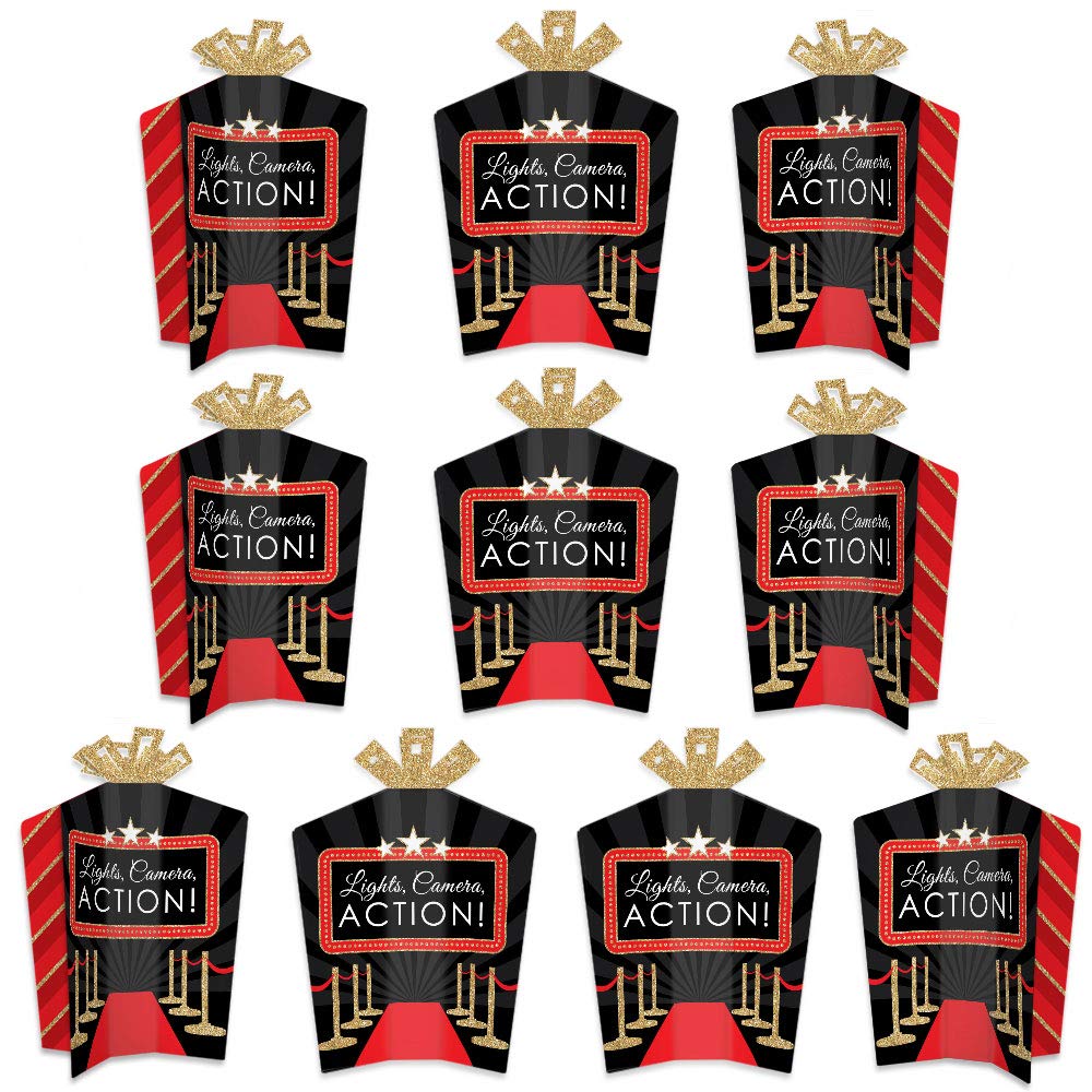 Big Dot of Happiness Red Carpet - Table Decorations - Movie Night Party Fold and Flare Centerpieces - 10 Count