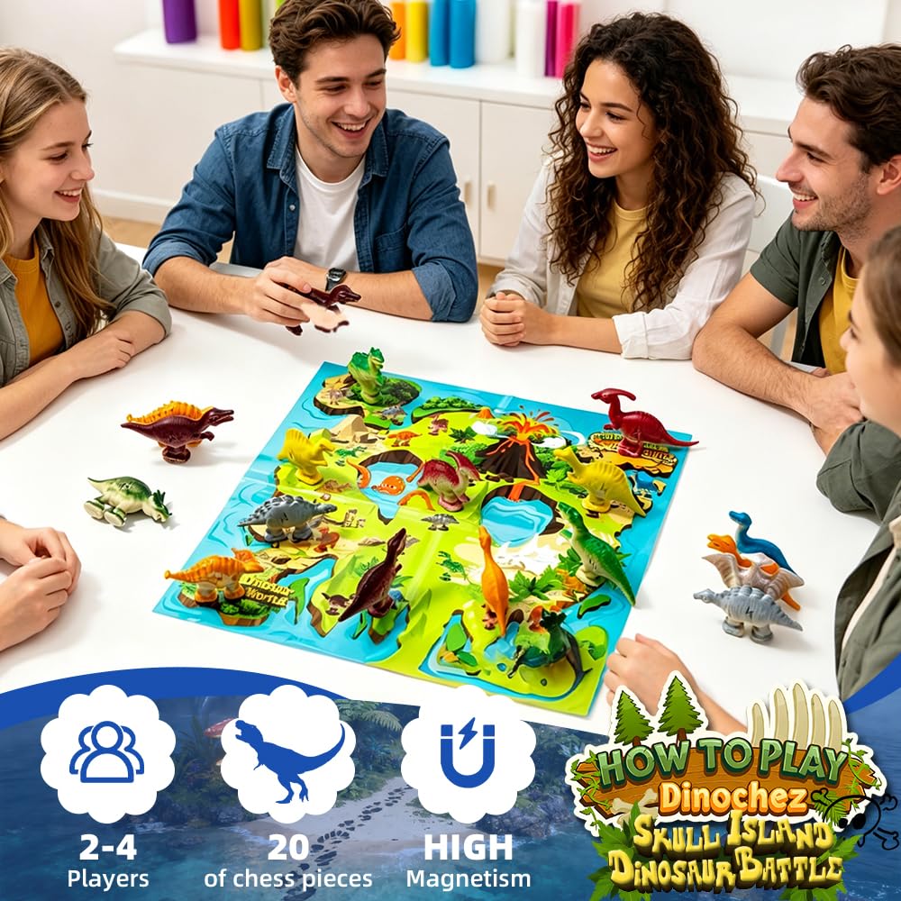 Dinochez Dinosaur Chess Game, 20Pcs Dinosaur Stones & Portable Storage Bag, Strategy Board Games for Family Games Night, Valentines, Easter, Stocking