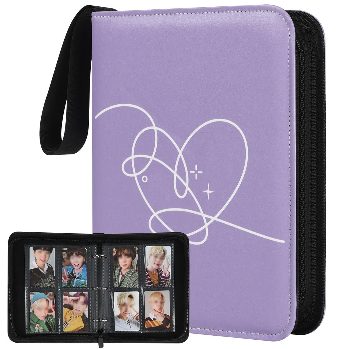 Photocard Binder 4 Pocket with 50 Sleeves up to Hold 400 Cards,Portable Collection Card Ablum for Army Fans Boys and Girls