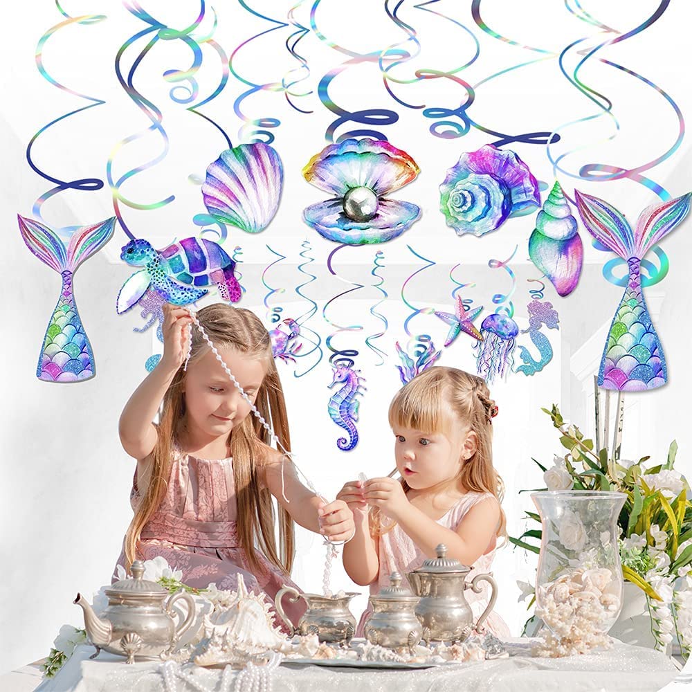 30 Pcs Mermaid Hanging Swirl - Mermaid Party Decorations, Mermaids Parties Supplies for Girls, Ocean Ceiling Streamers for Mermaids Party Favors, Baby