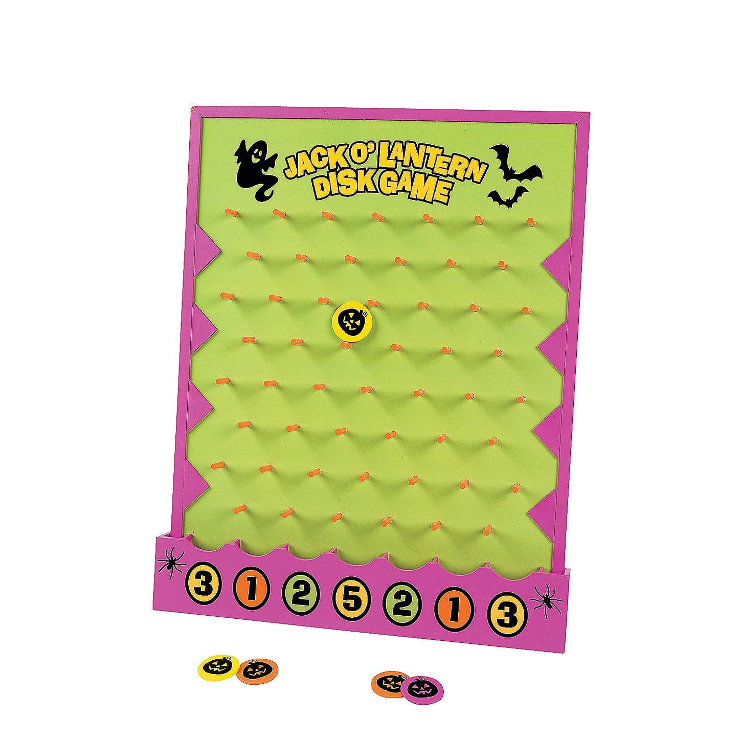 Fun Express Halloween Disk Drop Game 8 Piece Set - Premium Wooden Plinko Board Style Halloween Party Games for Kids & Adults | Fall Festival Carnival