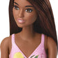 Barbie Fasshion Doll, Beach-Themed Brunette Wearing Pink & Yellow Floral Swimsuit