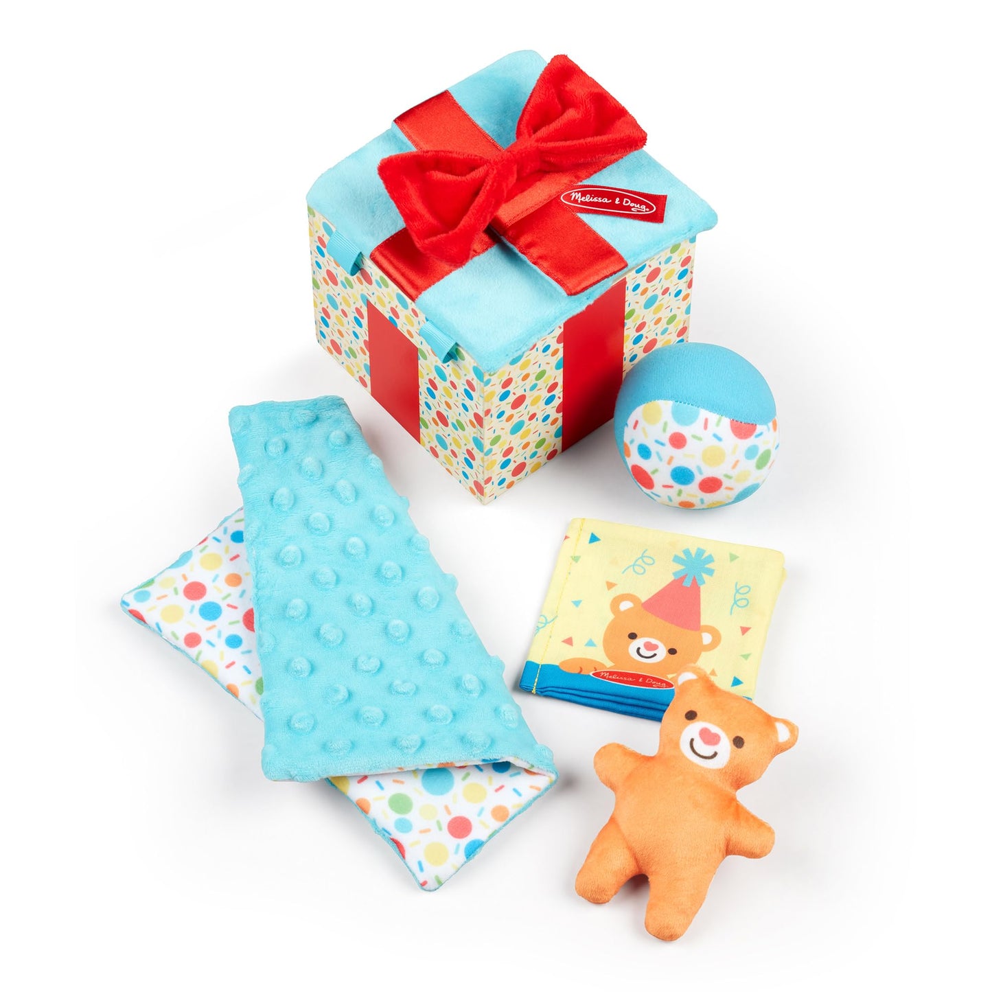 Melissa & Doug Wooden Surprise Gift Box Infant Toy (5 Pieces) Baby Toy Gift Set, Tactile Sensory Toy for Babies and Toddlers - FSC-Certified Materials