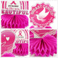 LOONELO 9pcs Breast Cancer Awareness Honeycomb Centerpieces Decorations, Pink Ribbon Centerpiece Table Toppers, Faith Strength Courage Table