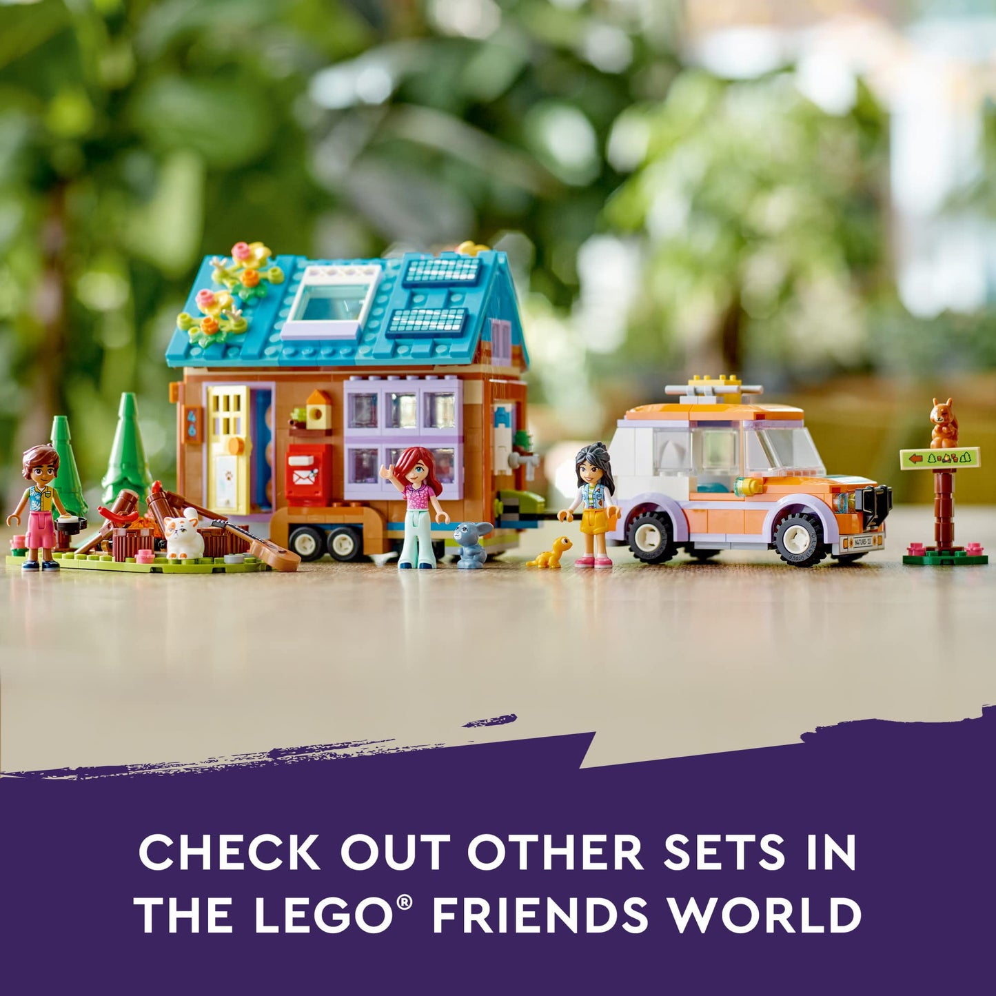 LEGO Friends Mobile Tiny House 41735, Forest Camping Dollhouse Pretend Play Set with Toy Car to Enjoy The Great Outdoors, Includes Leo & Liann