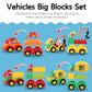 Liberty Imports 70 Pcs Toddlers Car Big Building Blocks Set, 12Pcs Different Vehicles, Kids Build Your Own Toy Cars, Compatible with Major Brands