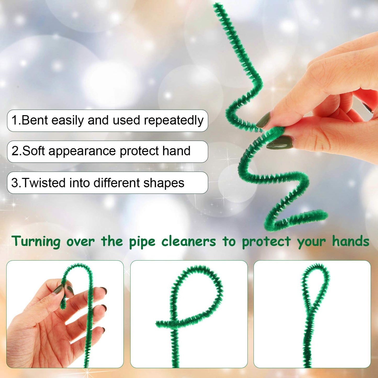 EBOOT 100 Pieces Pipe Cleaners Chenille Stem for Arts and Crafts, 6 x 300 mm (Dark Green)