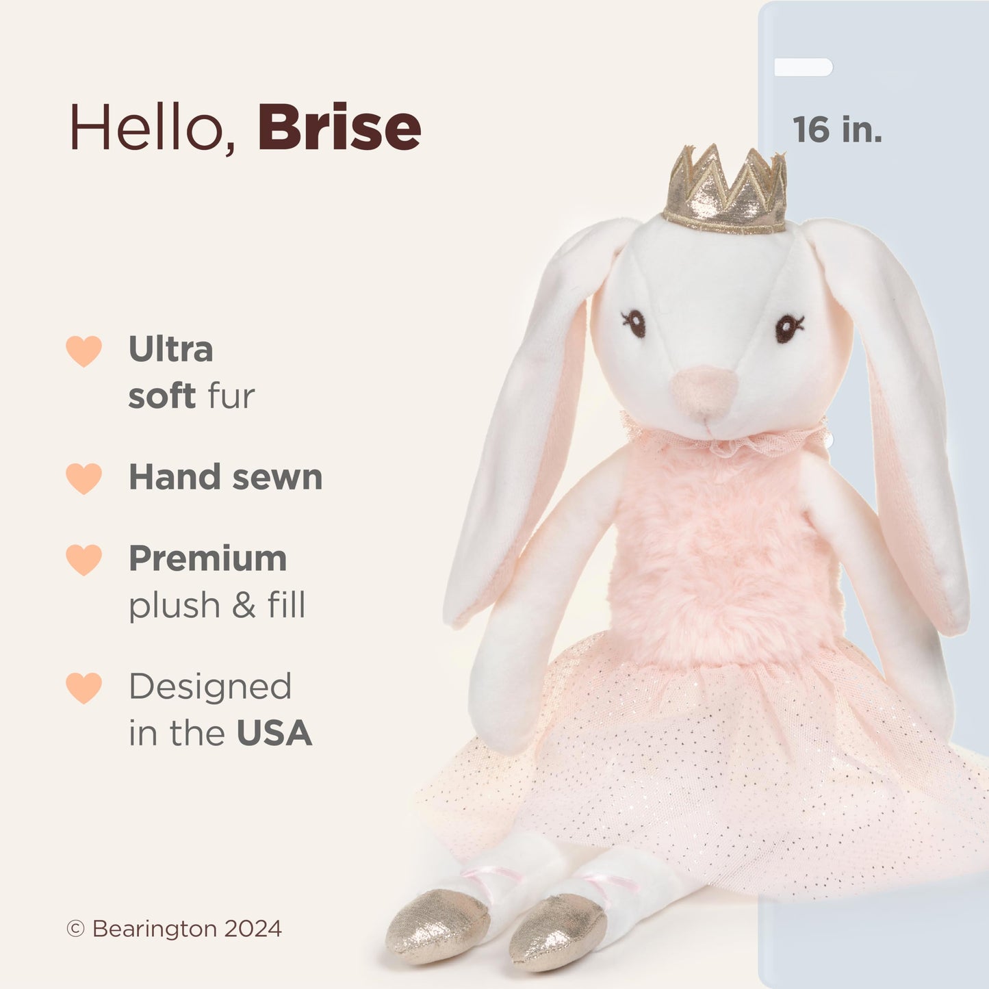 Bearington Collection Ballerina Stuffed Animal - Ballet Doll - Dance Recital Gifts for Girls - Bunny Brise - 16"