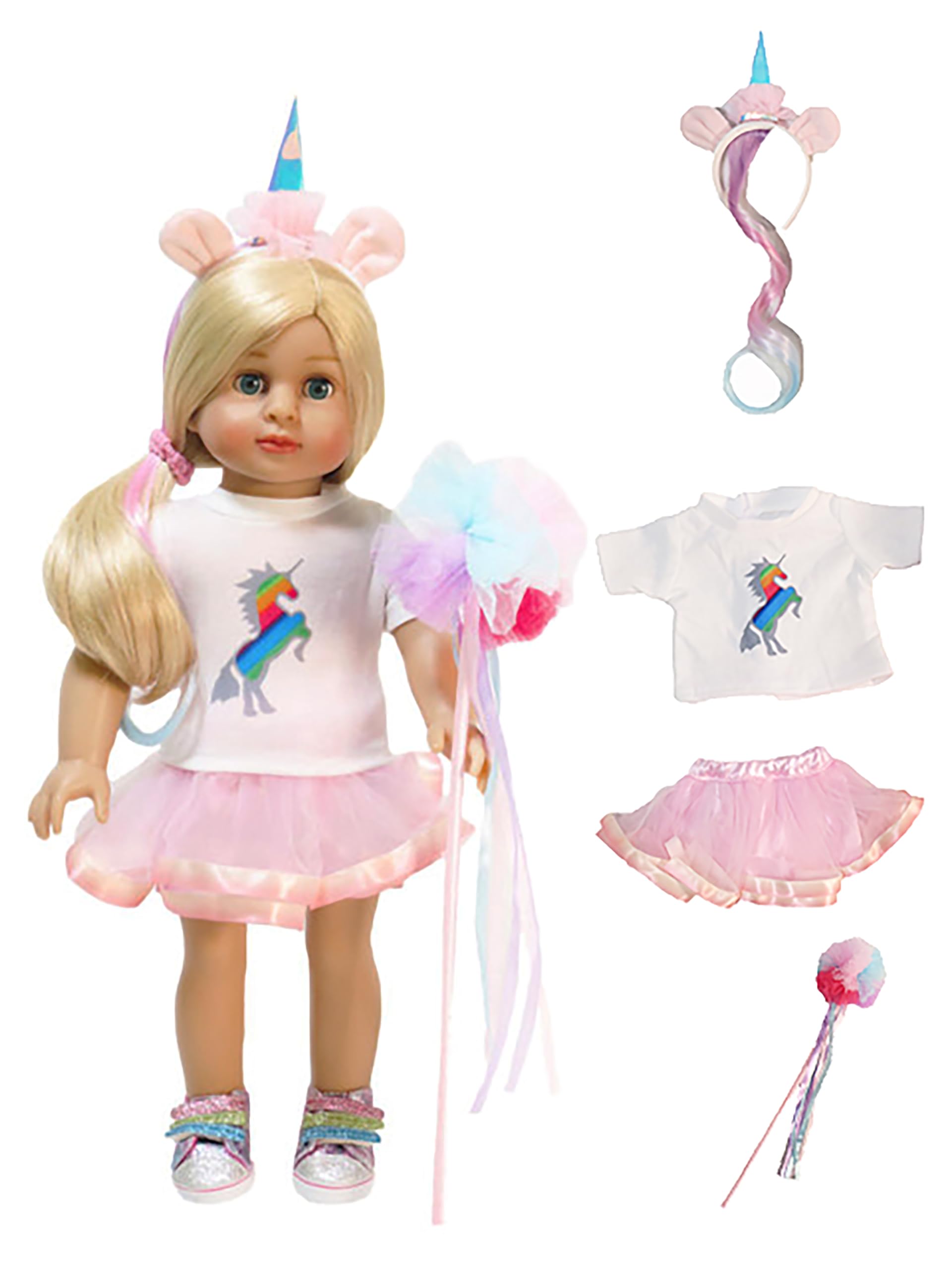 Pastel Rainbow Unicorn Outfit 4pc for 18-Inch Dolls | Premium Quality & Trendy Design | Dolls Clothes