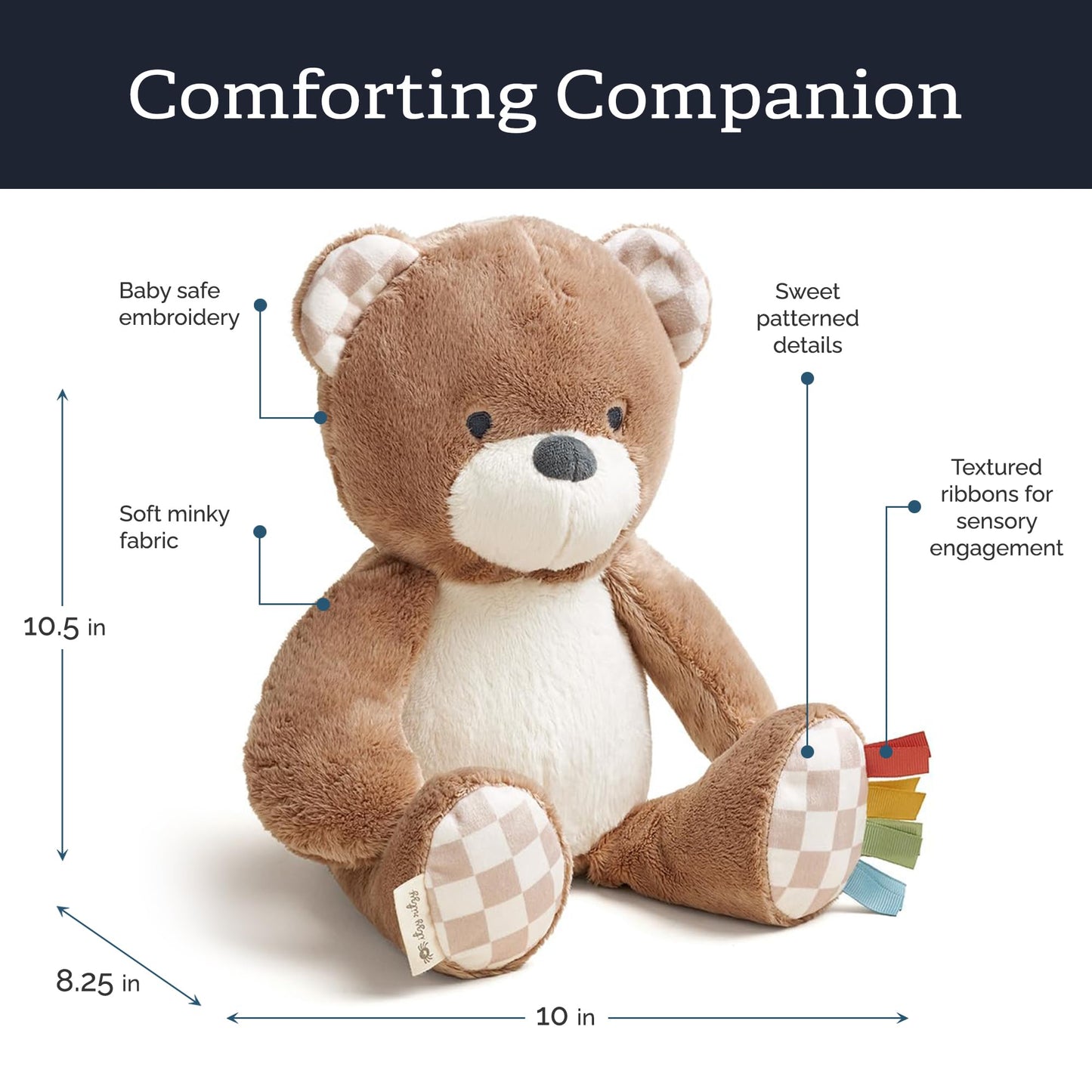 Itzy Ritzy Snuggles Plush Toy - Soft Stuffed Animal for Babies, Kids & Adults - Sensory Ribbons & Textured Fabrics for Tactile Play - Cozy & Cuddly
