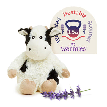 warmies Microwavable & Weighted Stuffed Animals, Black & White Cow - Heated Stuffed Animal Plushie for Warmth & Comfort - Cute Soft Plush Toys