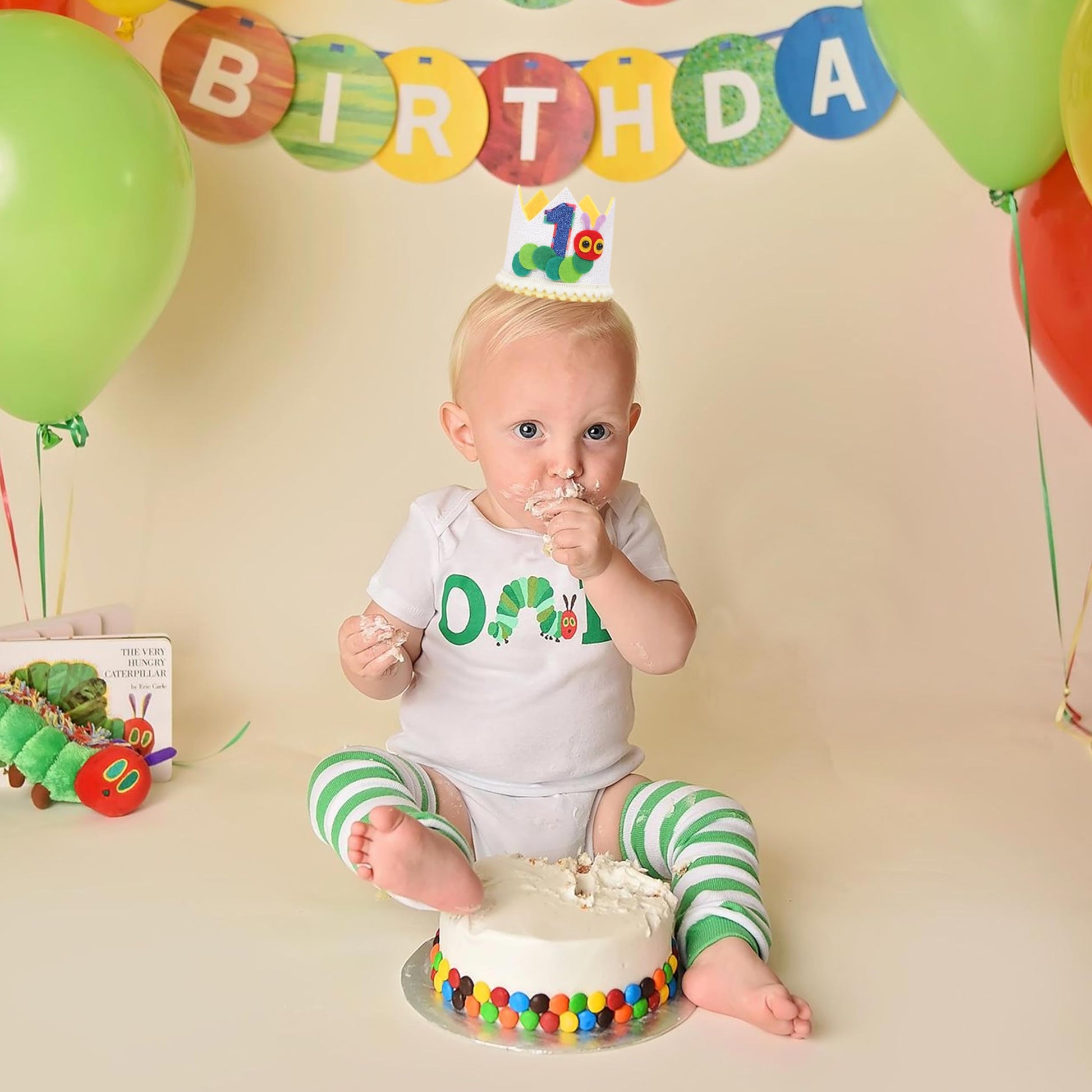 ZZDCMS Caterpillar 1st Birthday Crown - Hungry Caterpillar Theme Party Decorations,First Birthday Party Crown For Boys,Hungry Caterpillar Cake Smash