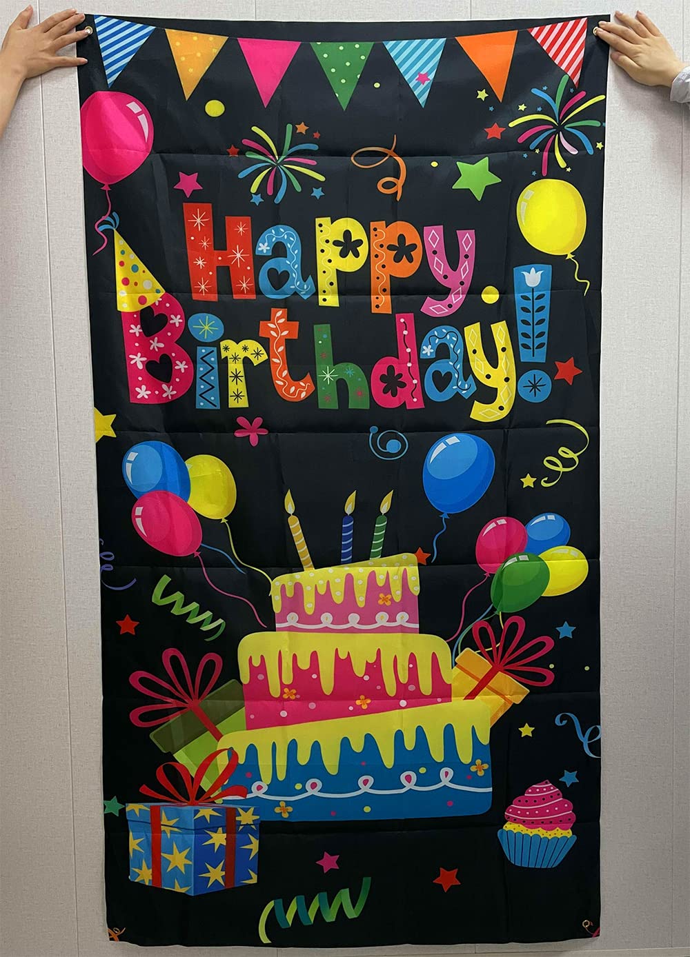 GYA Colorful Kids Birthday Party Door Banner Children Newborn Baby Shower Happy Birthday Background Balloons Candy Bar Gifts Backdrops Kids