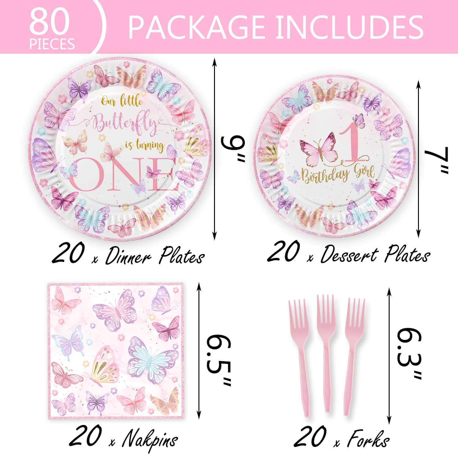 120 Pcs Butterfly 1st Birthday Party Supplies Girl Pink Our Little Butterfly is Turning One Party Decoration Includes Paper Plates Napkins Cups Straws