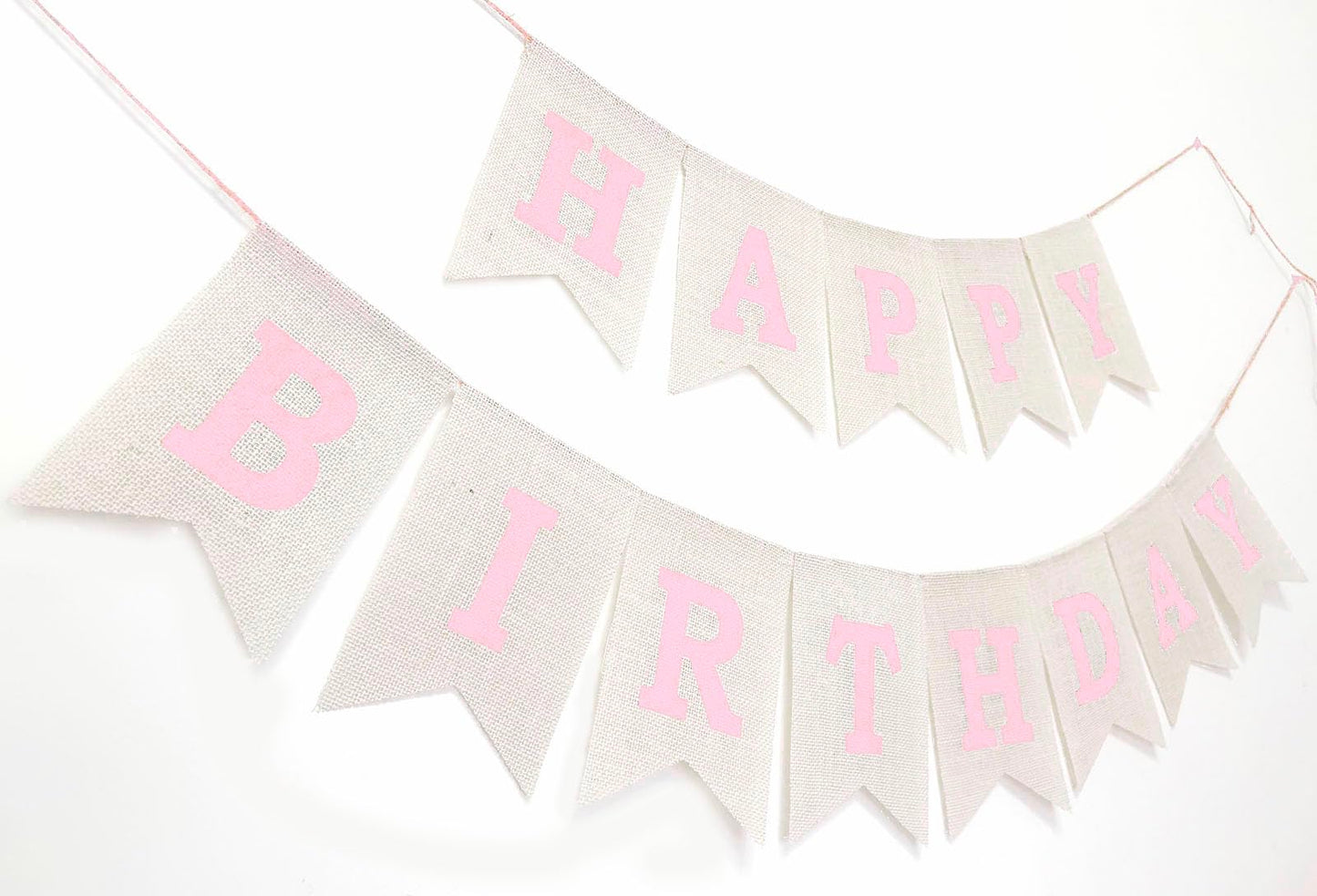 Pink Happy Birthday Banner Sign, Burlap Pink Happy Birthday Party Decorations for Girls Women