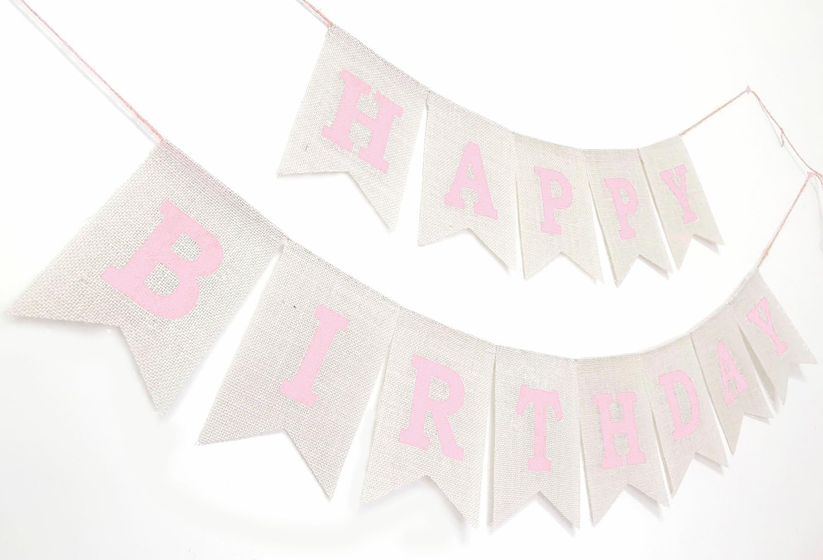 Pink Happy Birthday Banner Sign, Burlap Pink Happy Birthday Party Decorations for Girls Women