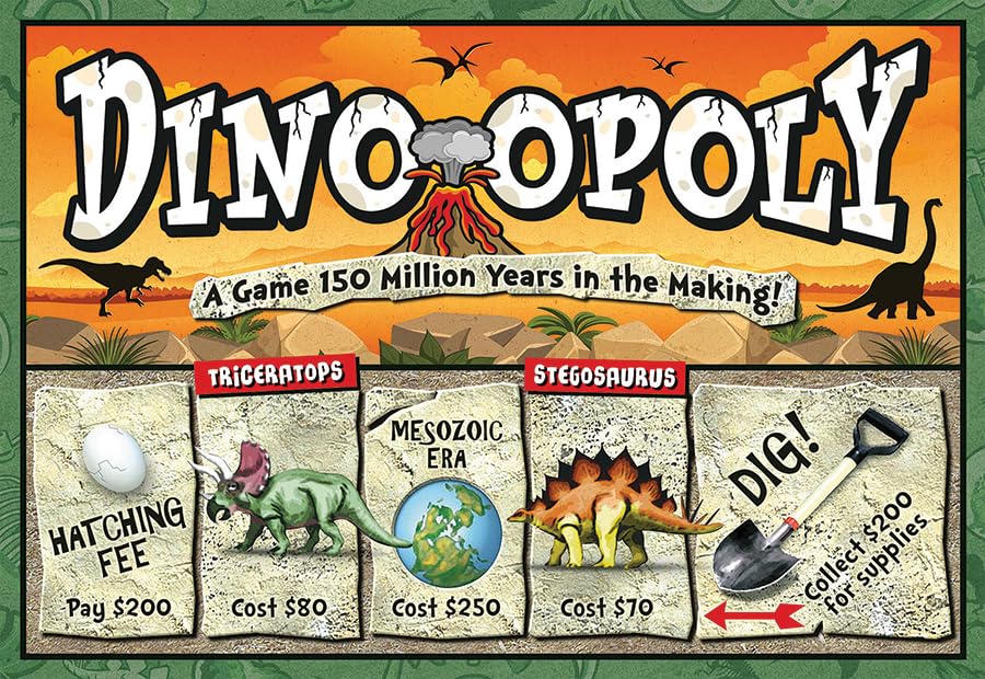 Dino-Opoly Board Game - A Property Trading Game 150 Million Year in The Making! - for 2 to 6 Players Ages 8 and up