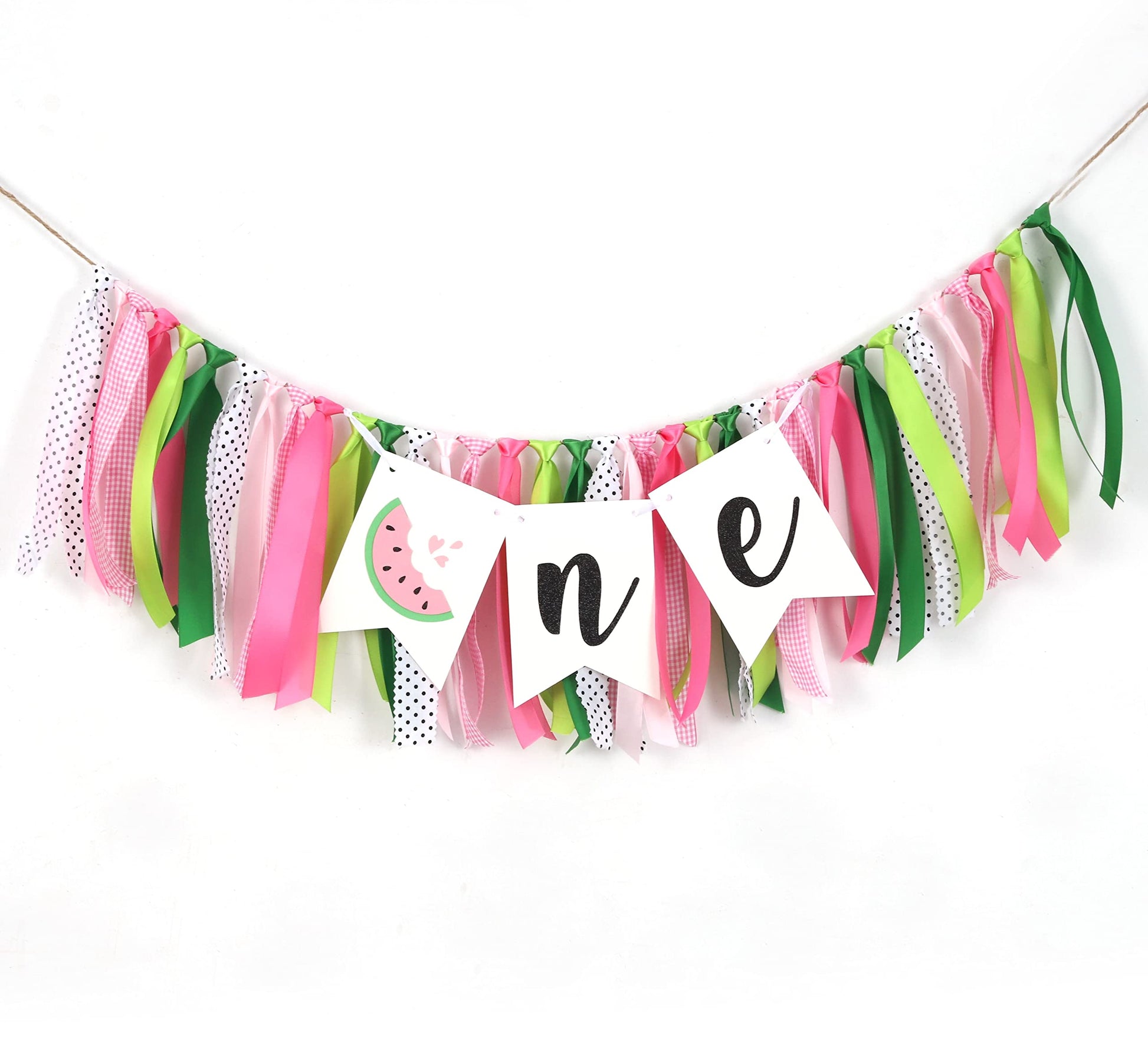 LINLULU Watermelon Highchair Banner, 1st Birthday Decorations for Girl, Fruits Theme, Red, Handmade, Reusable, Photo Prop, 80*8.75 inches
