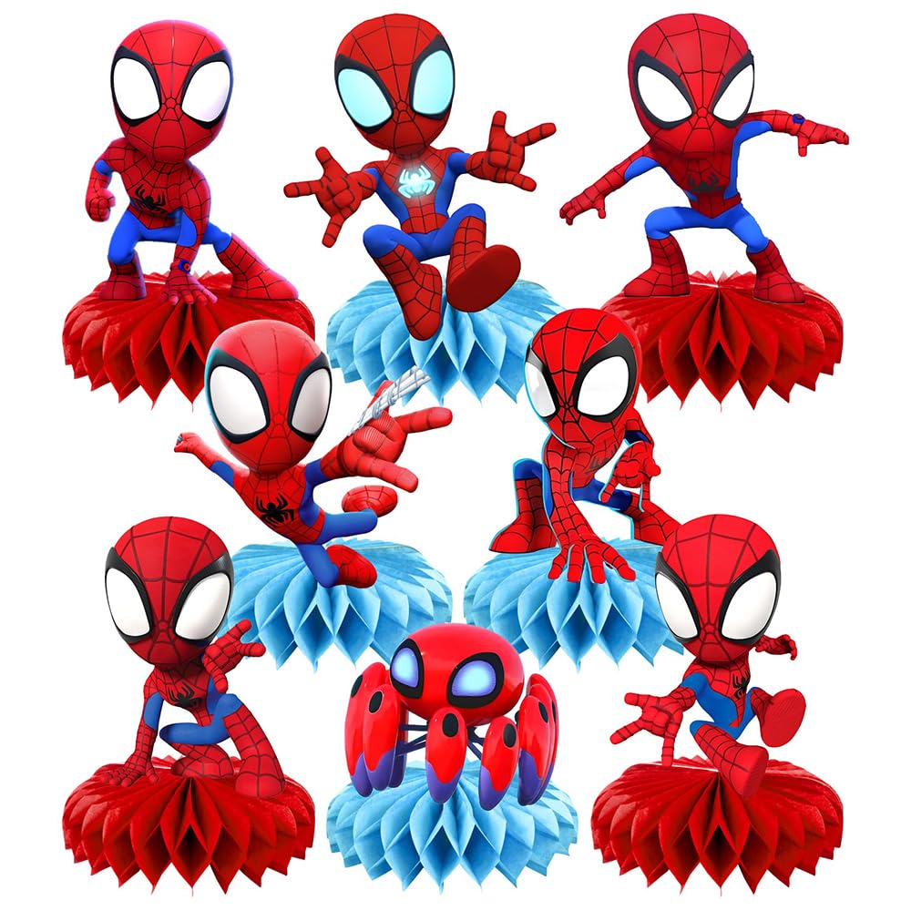 8Pcs Spider and Friends Honeycomb Table Centerpiece, Spider and Friends Birthday Party Supplies Table Decorations for Kids Party Decorations