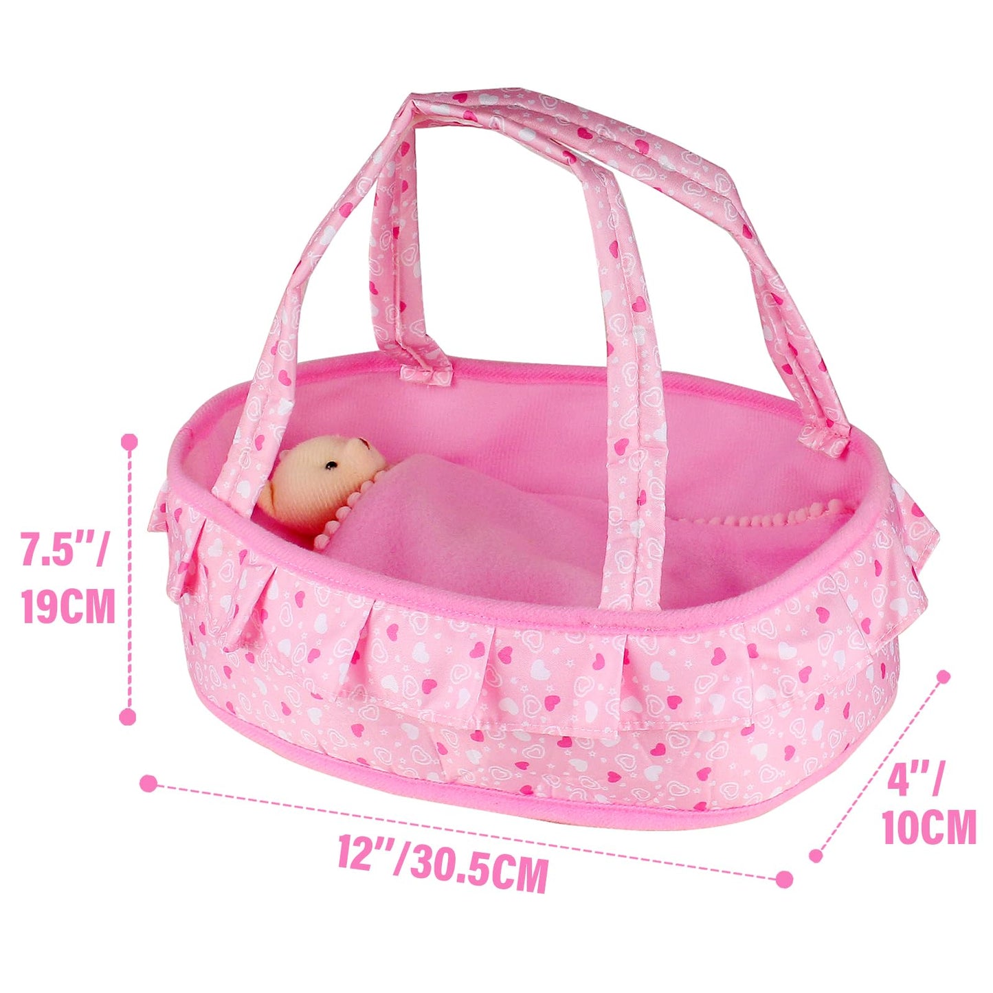 Baby Doll Cradle Bassinet Portable Doll Carrier Carry Bag Doll,Baby Doll Accessories Playset,Soft Pillow Quilt Bear,for 8-9-10-11-12 Inch Smaller