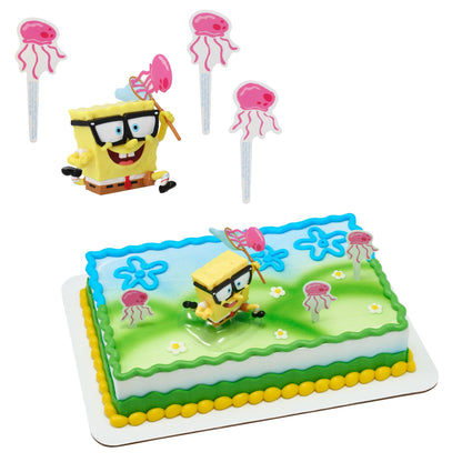 DecoPac SpongeBob SquarePants Cake Topper, Interactive 5 Piece Jellyfish Fields DecoSet Cake Decoration For Birthday & Celebrations, Food Safe
