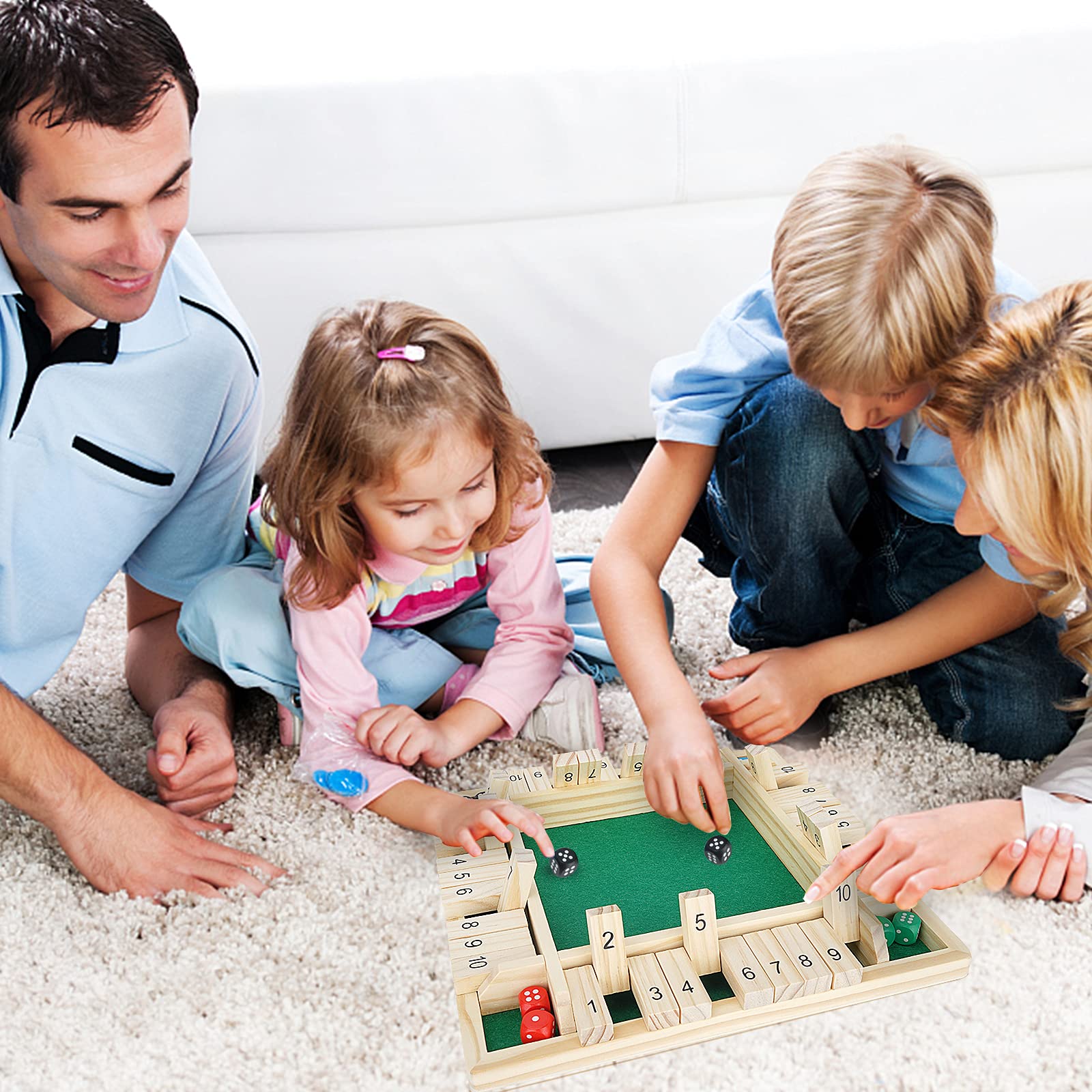 Win SPORTS Shut The Box Dice Game,Wooden Board Table Math Game for 1-4 Players,Classic Family Game with 12 Dices for Kids Adults Pub Classroom or