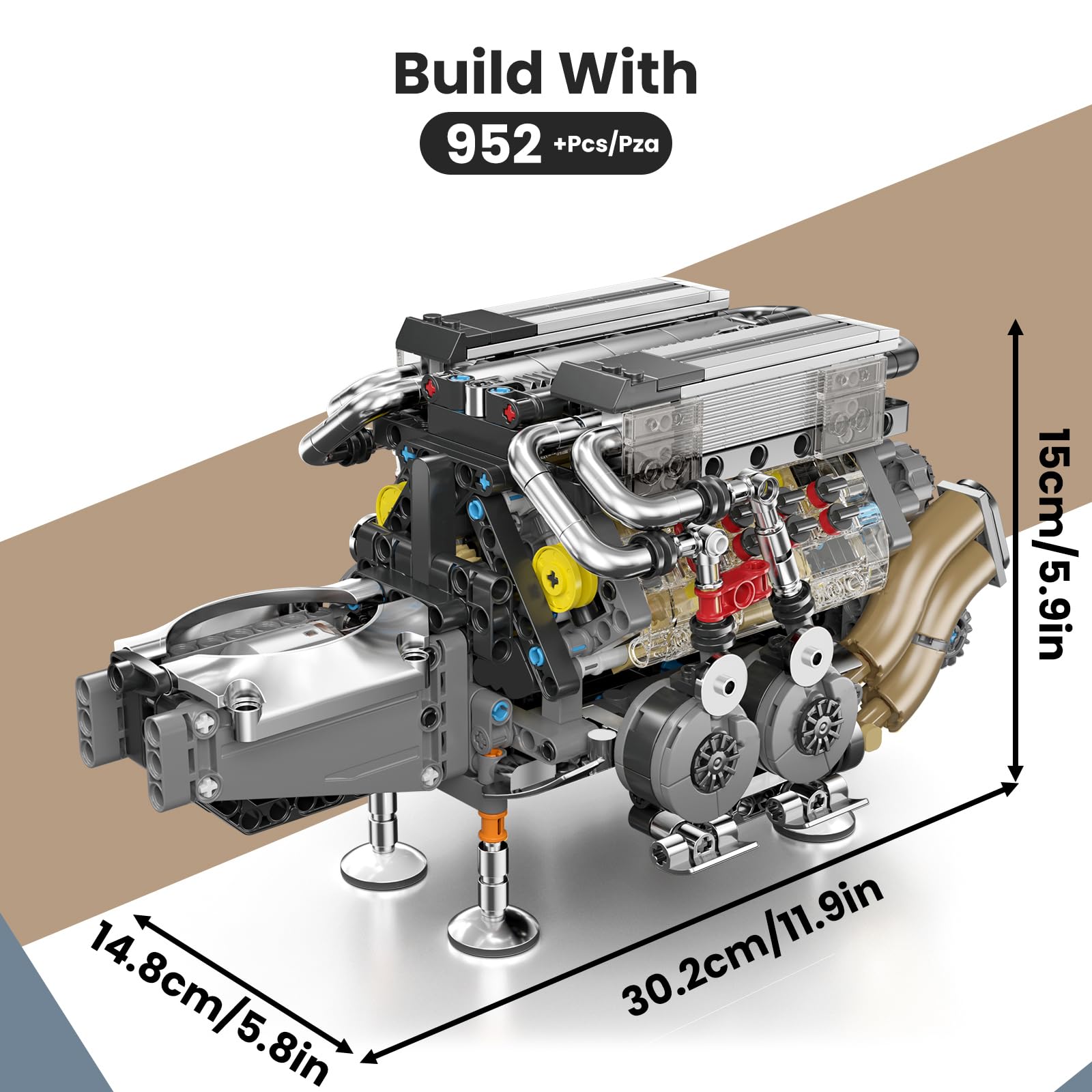 Mould King W16 Engine Building Set, 952 Pcs Model Kit for Adults 14+